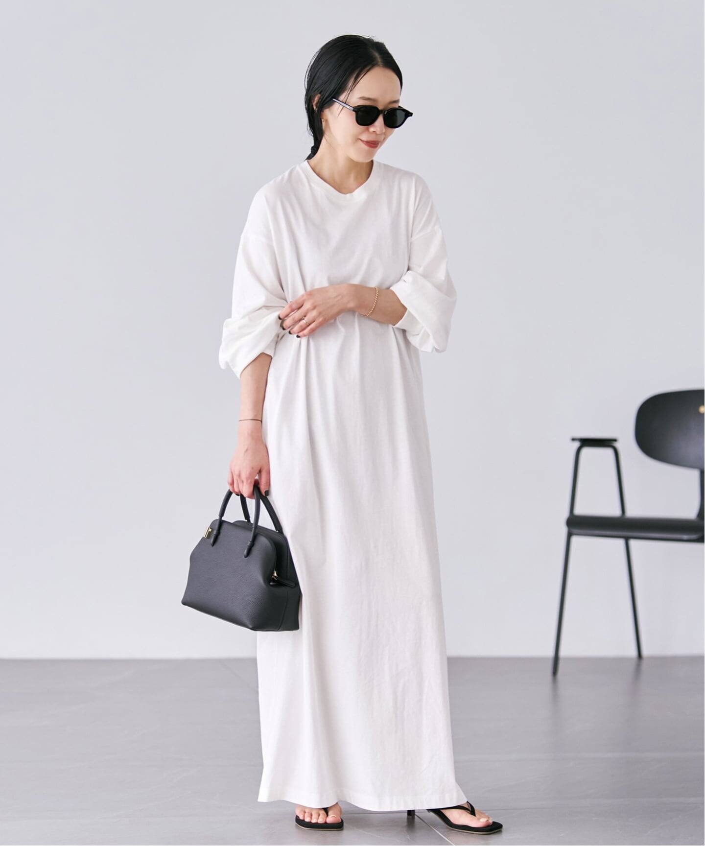 にこ/plageプラージュ/セミフレアシャツワンピース/ホワイト36/レア CALUX / キャラクス 別注 MAXI JERSEY ワンピース（ワンピース