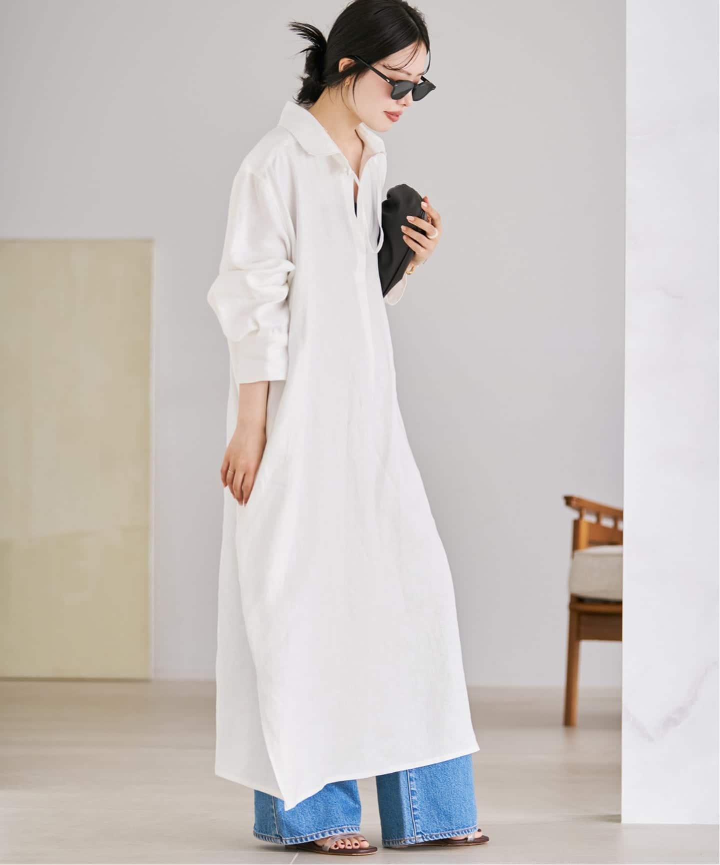Plage プラージュ⁑2024 コットンワイドビッグシルエットシャツ　ホワイト ERICK BERGERE / エリックベルジュ 別注 SKIPPER ワンピース(ホワイト