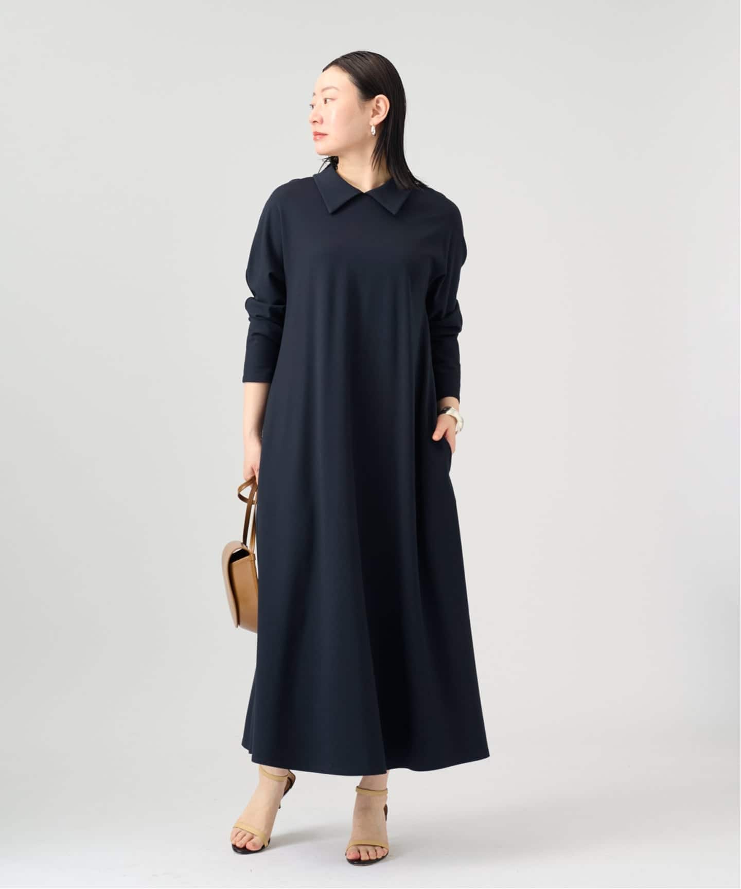 【新品タグ付き】VERMEIL par iena ワンピース　ネイビー 追加2》2WAYロールカラーワンピース（ワンピース）｜VERMEIL par iena