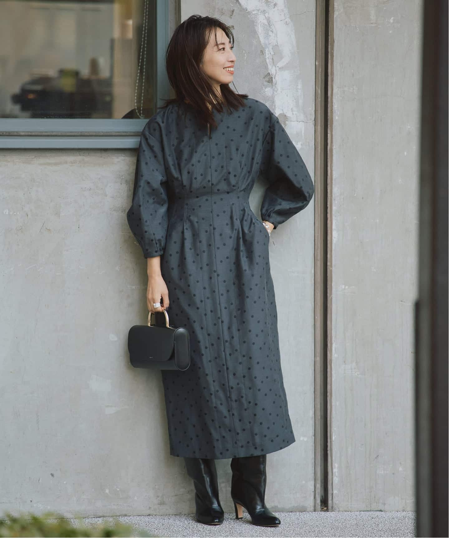 予約》DOTジャガード ウエストシェイプワンピース（ワンピース