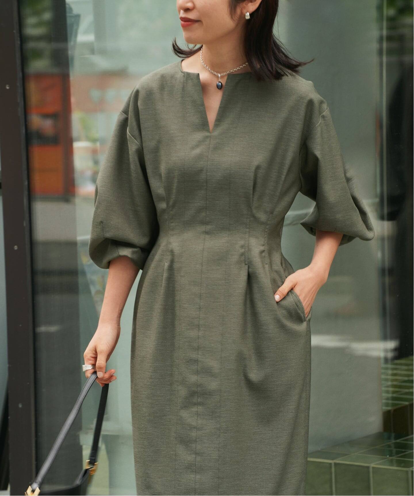 一部WEB限定》FLAXASA jewel ox ウエストシェイプワンピース