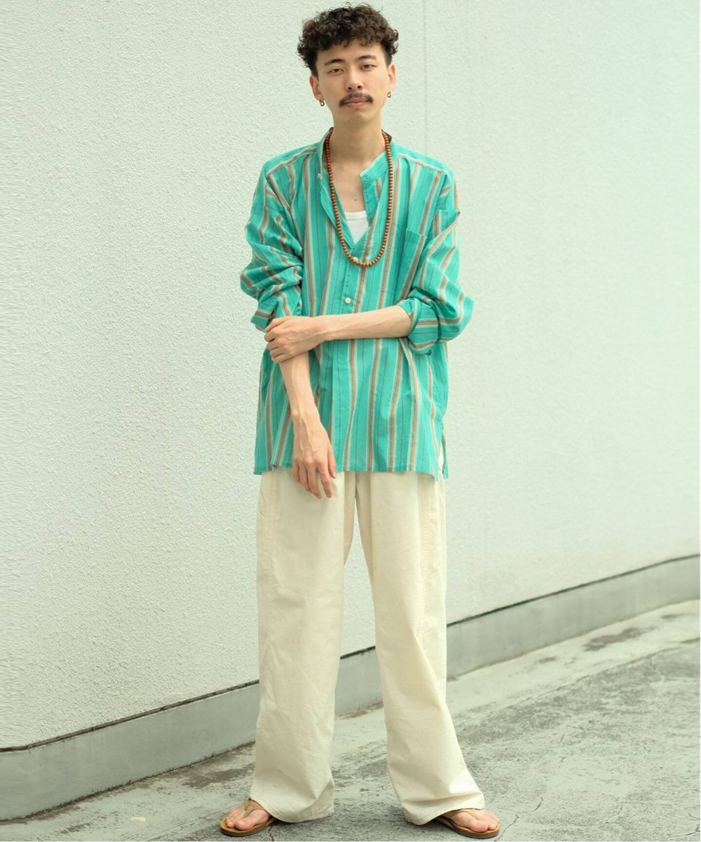 EREVAN/エレヴァン】CHEMISE LICES RAYURE TURQUOISE：シャツ（シャツ 