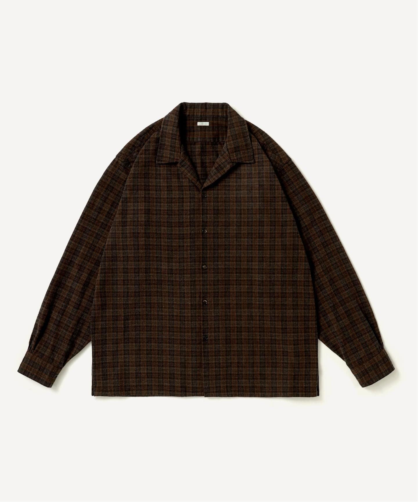 A.PRESSE Silk Nep Loop Collar Shirt チェック A.PRESSE/アプレッセ】Silk Nep Loop Collar Shirts：brown（シャツ