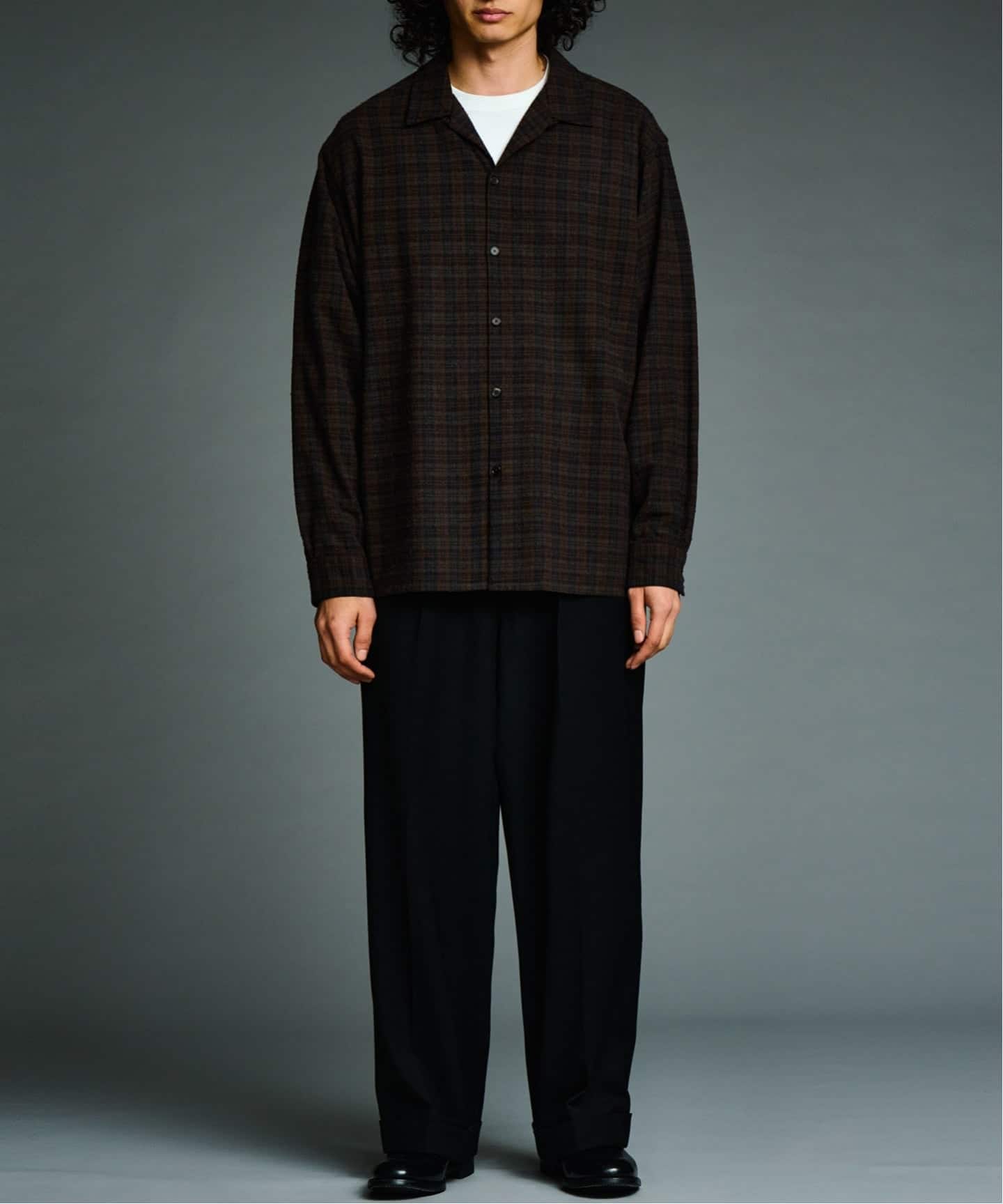 A.PRESSE/アプレッセ】Silk Nep Loop Collar Shirts：brown（シャツ