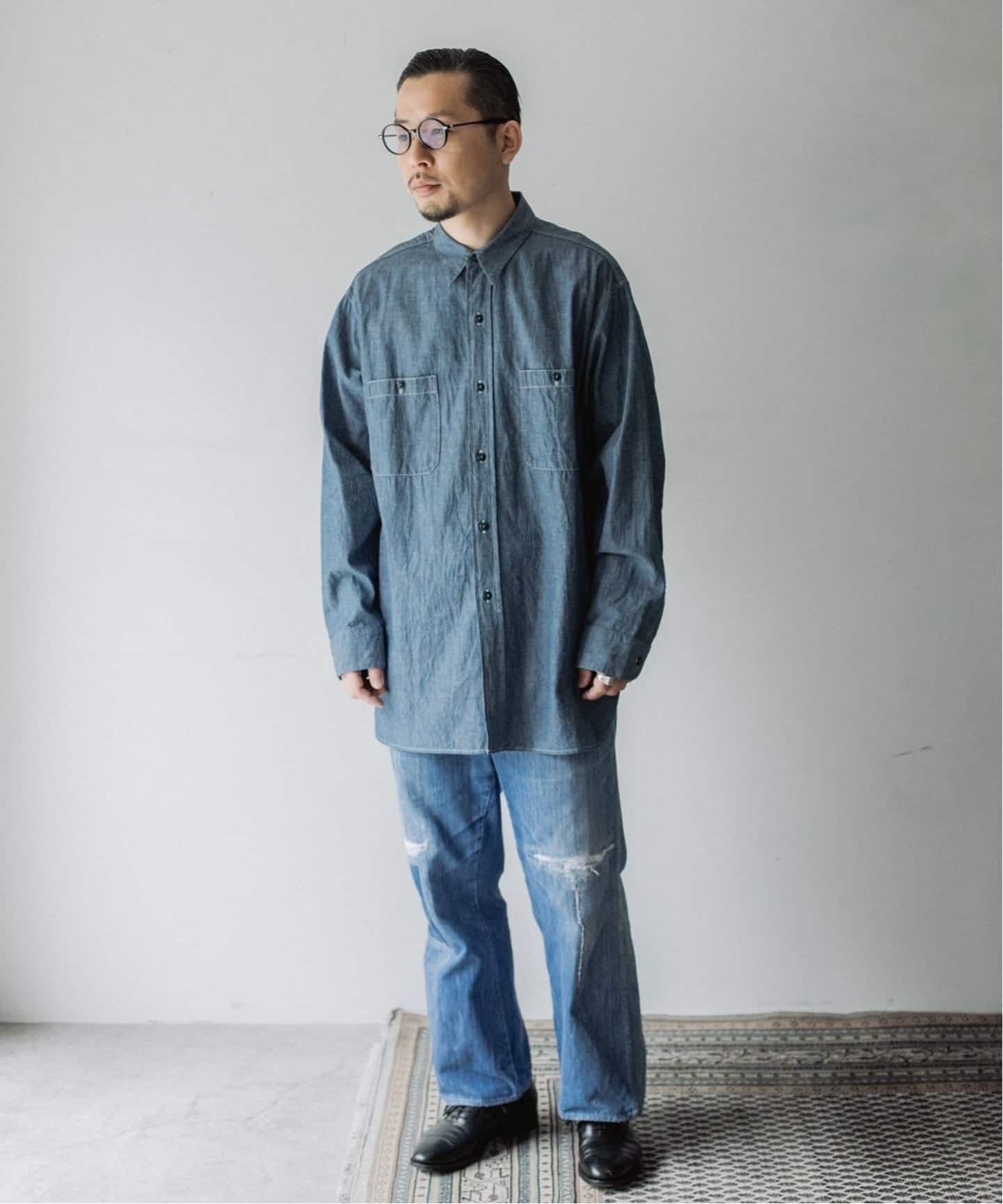 レショップ l'echoppe LE シャンブレーシャツ LE / エルイー】 WIDE chambray SH:シャツ（シャツ／ブラウス）｜L