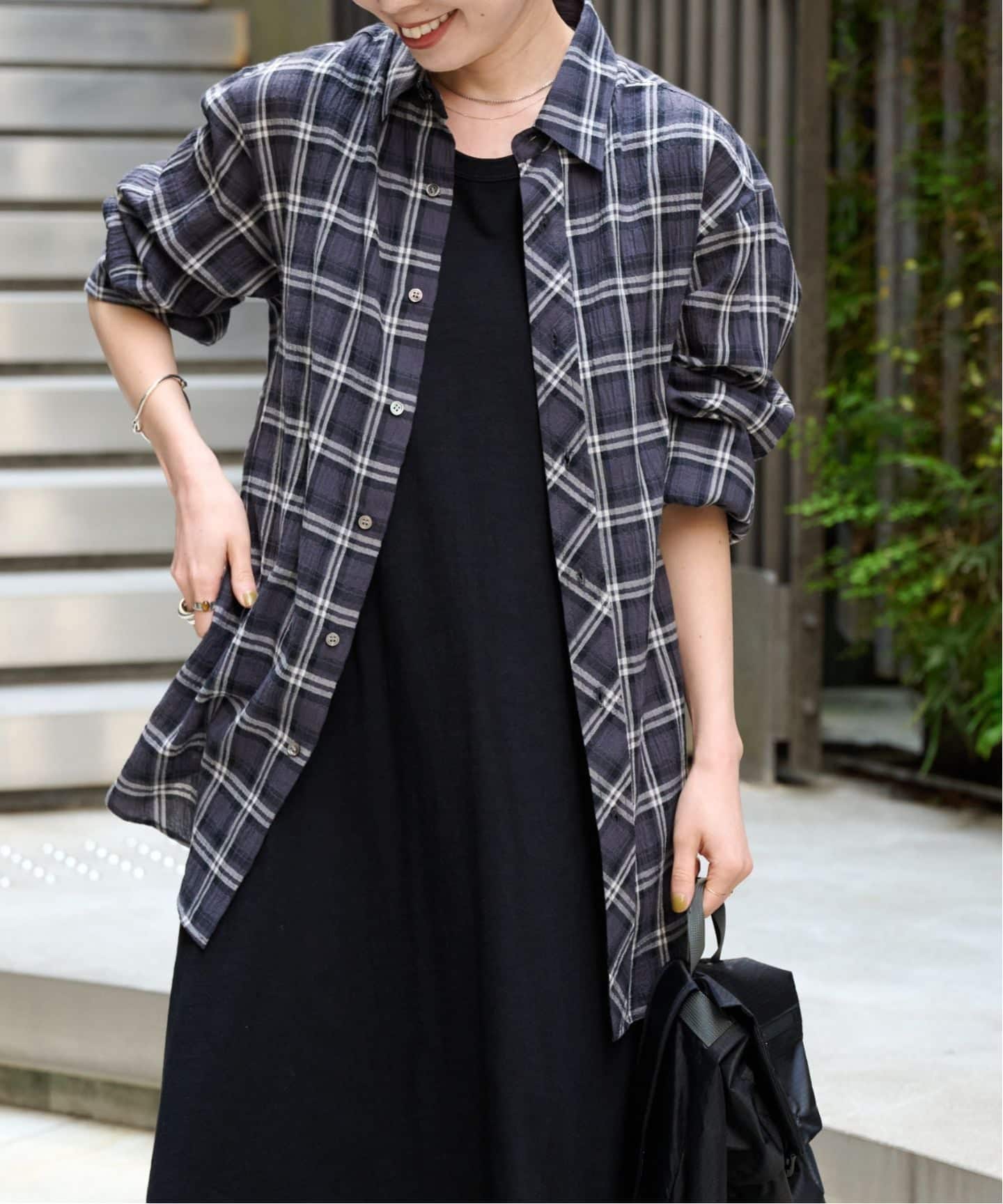 【ブラック】ワッシャーチェック 長袖シャツ LEPSIM｜ワッシャーチェック長袖シャツ | Rakuten Fashion(楽天