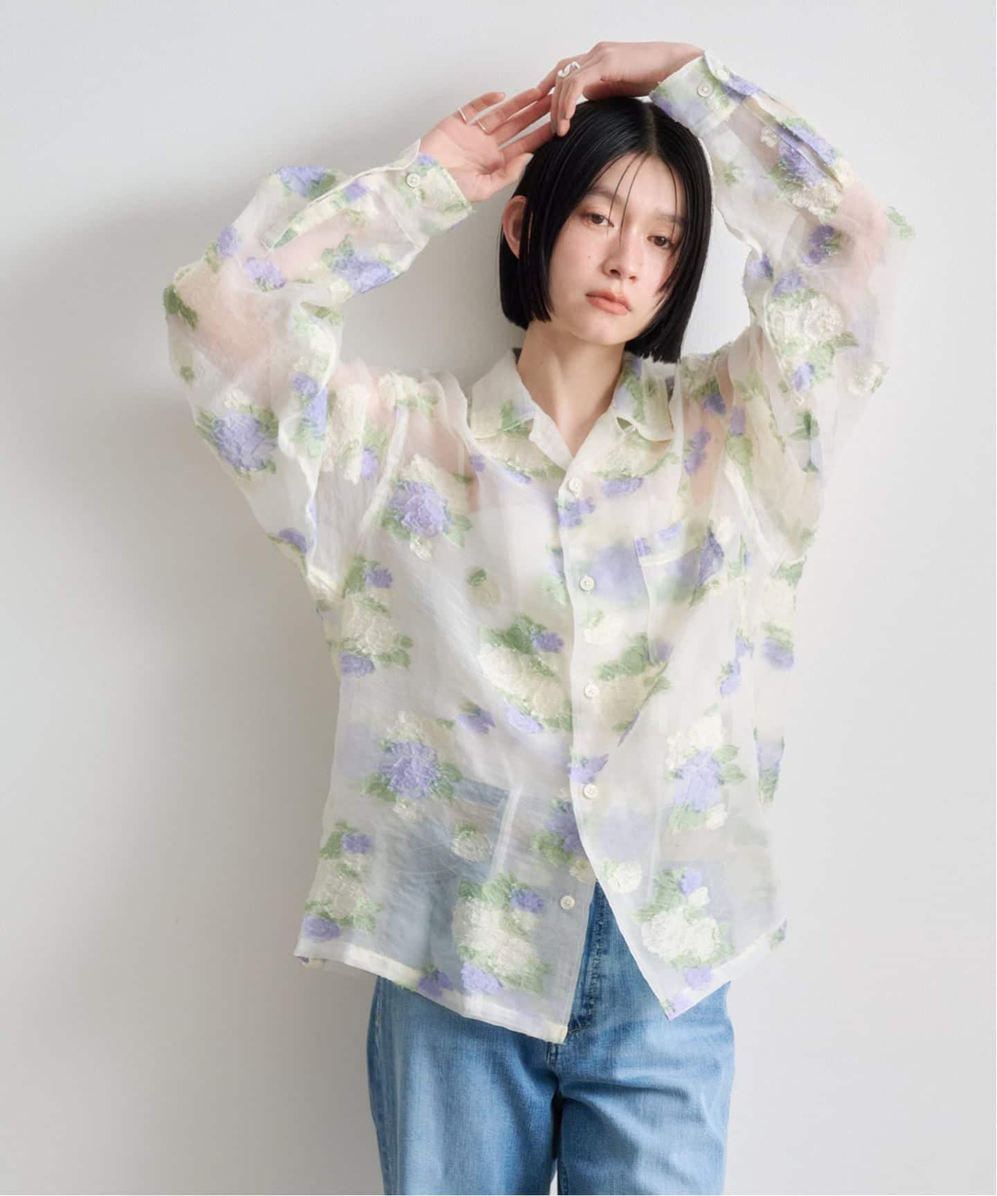JANE SMITH FLOWER jacquard ブラウス チャイナシャツ 【公式通販】