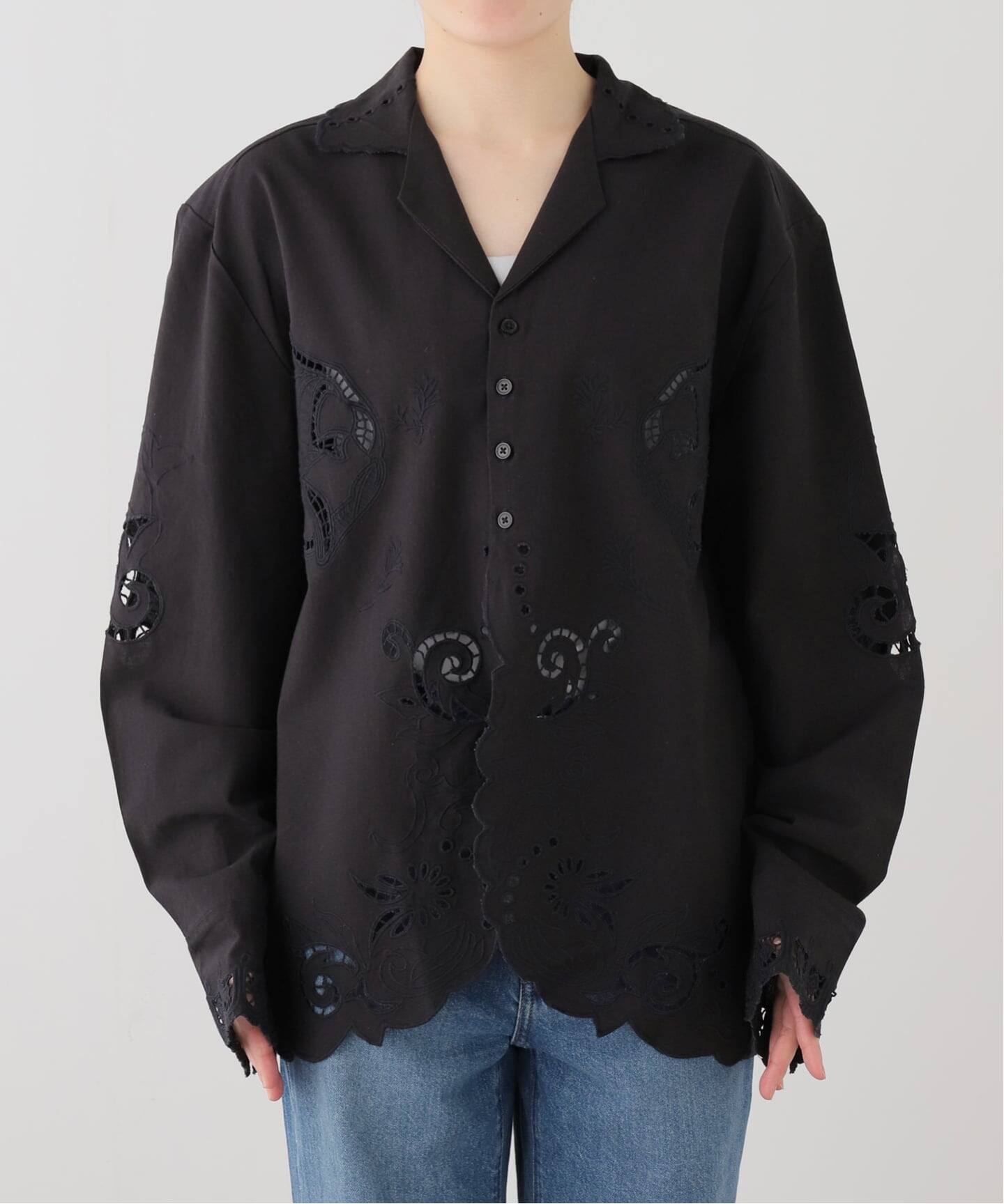 【anuke】Cutwork Opencollar Shirts ブラック anuke Cutwork Opencollar Shirts（シャツ／ブラウス）｜BOICE FROM