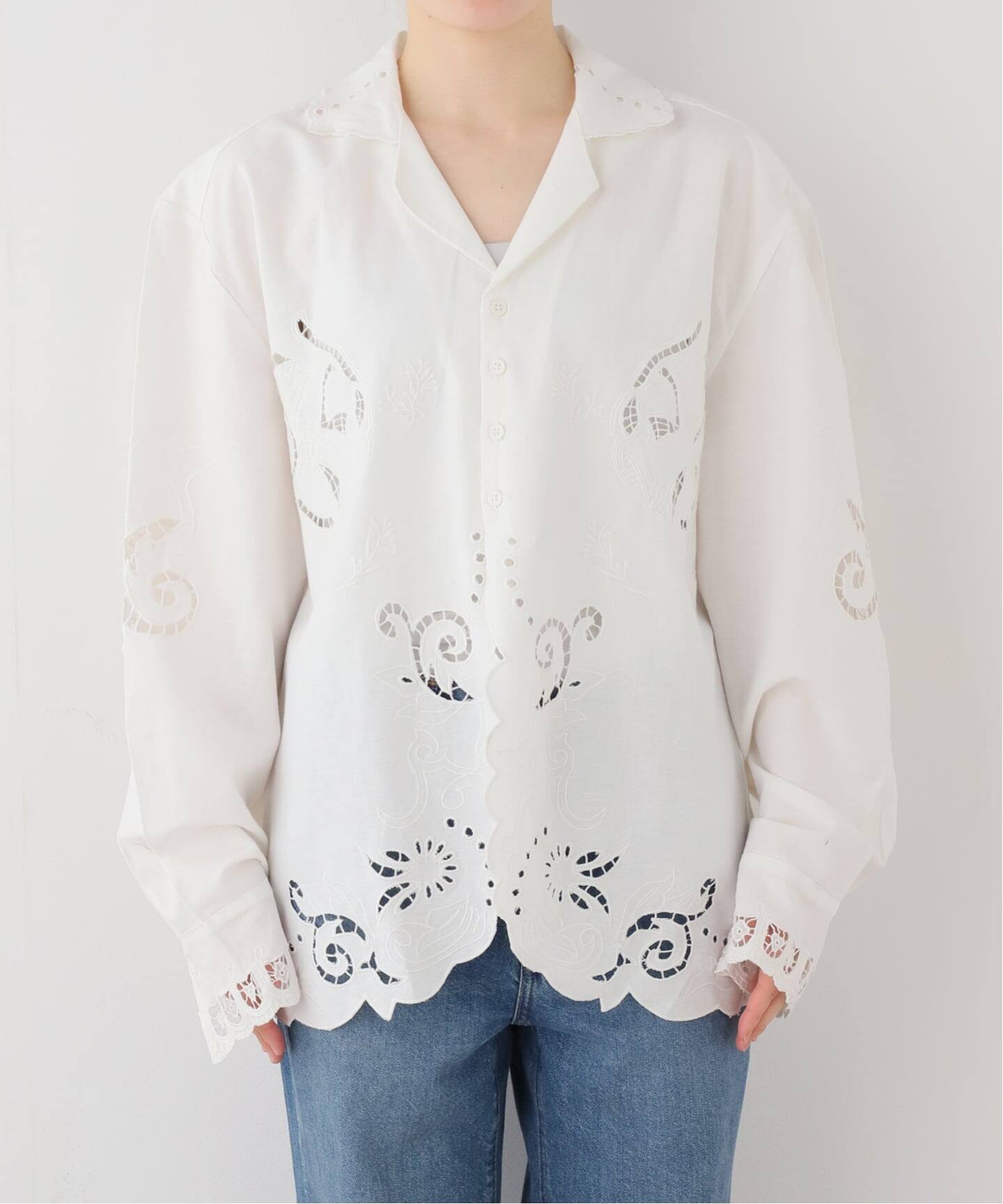 トップス anuke Cutwork Opencollar Shirts WHT anuke Cutwork Opencollar Shirts（シャツ／ブラウス）｜BOICE FROM