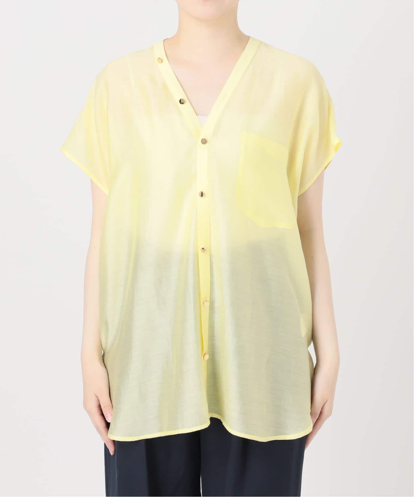 予約》【洗える】Vネックシアーハーフスリーブシャツ（シャツ