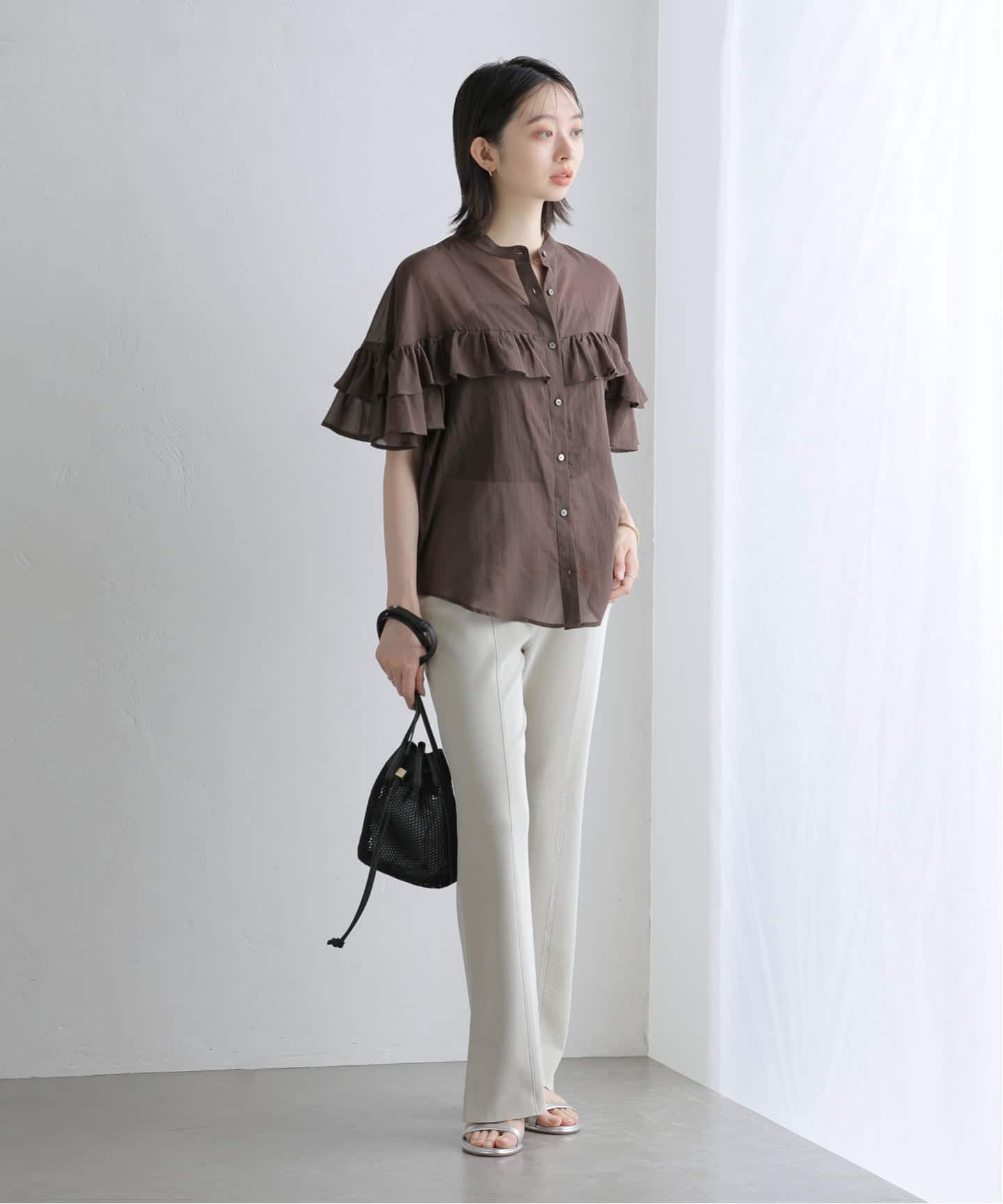 レザレクション　新品　Lサイズ ベージュ　フリルシャツ 洗える】フリルシャツ（シャツ／ブラウス）｜La Totalite（ラ
