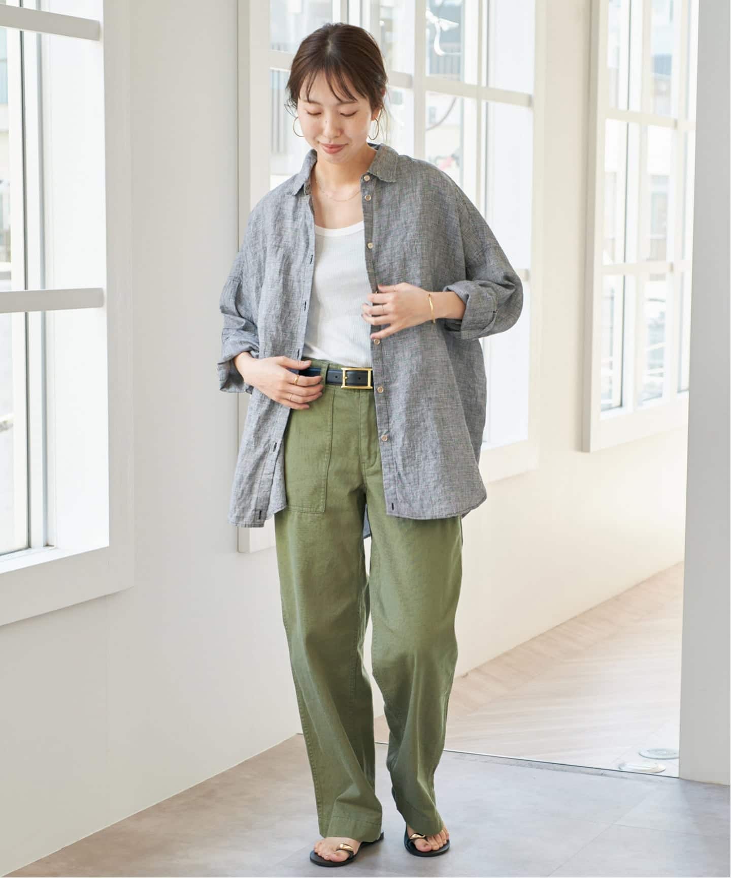 ゆったりサイズ》追加予約 80リネンカシュクール ビッグシャツ（シャツ