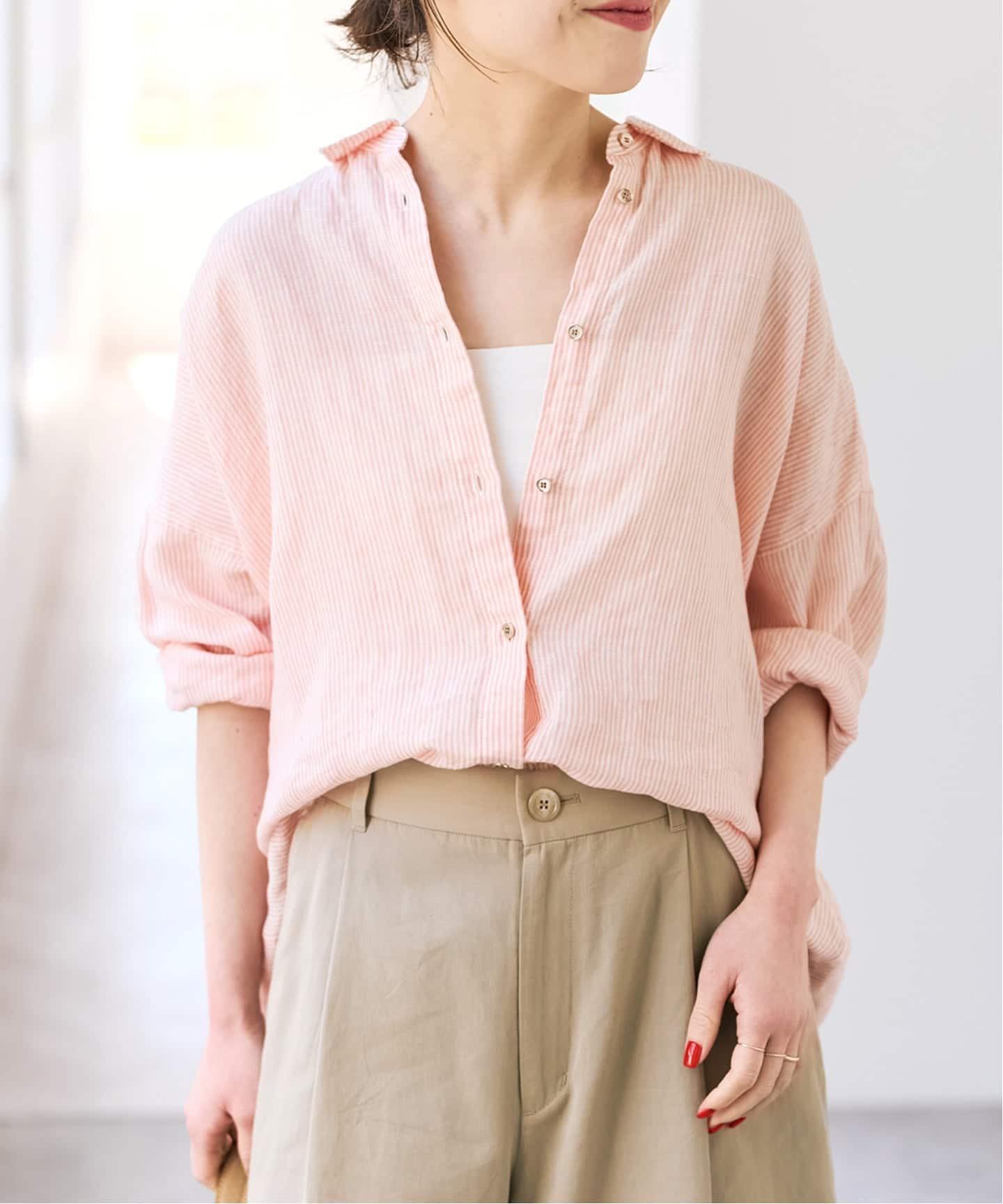 Spick &amp; Span (スピックアンドスパン) 80リネンカシュクールビッグシャツ長袖 オレンジ FREE Spick＆Span（スピック アンド スパン） ブラウス シャツ 「追加」 80