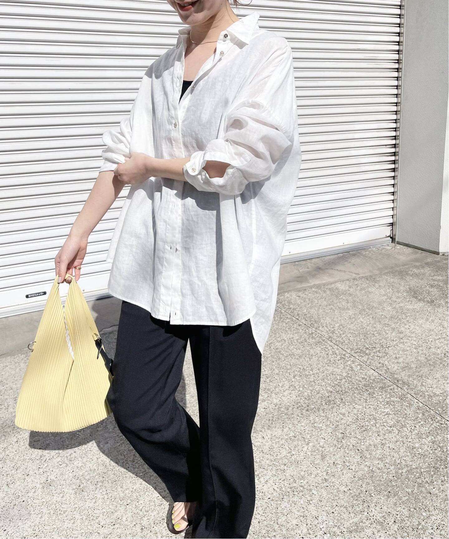 spick&amp;span  リネンシャツ　ダークブラウン Spick & Span｜《洗濯機洗い可》リネンミックスストレッチシャツ