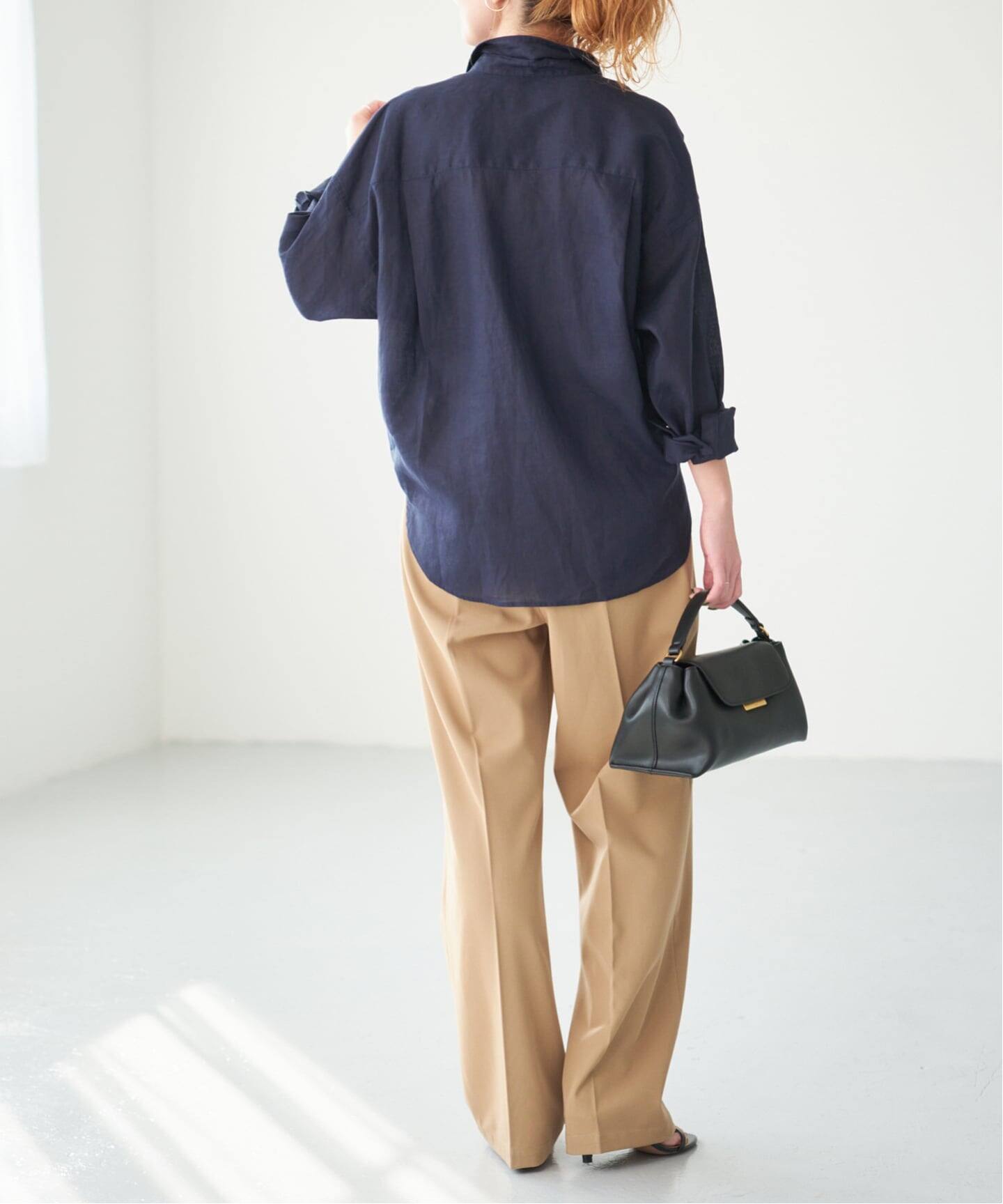 程よくすっきりサイズ》 80リネンカシュクール ミディシャツ（シャツ