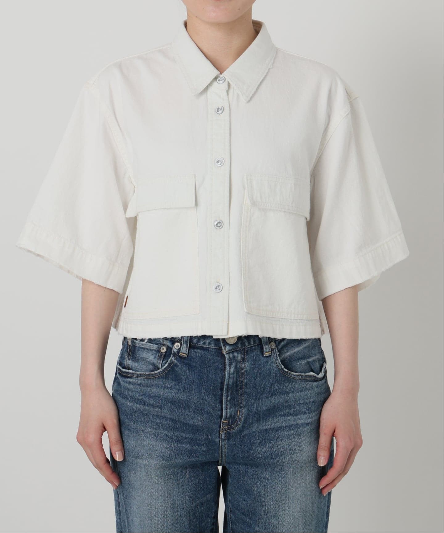 トップス Spick & Span 5 1/2 HALFZIP_DENIM SHIRT 5 1/2 HALF Sleeve Shirt（シャツ／ブラウス）｜Spick & Span