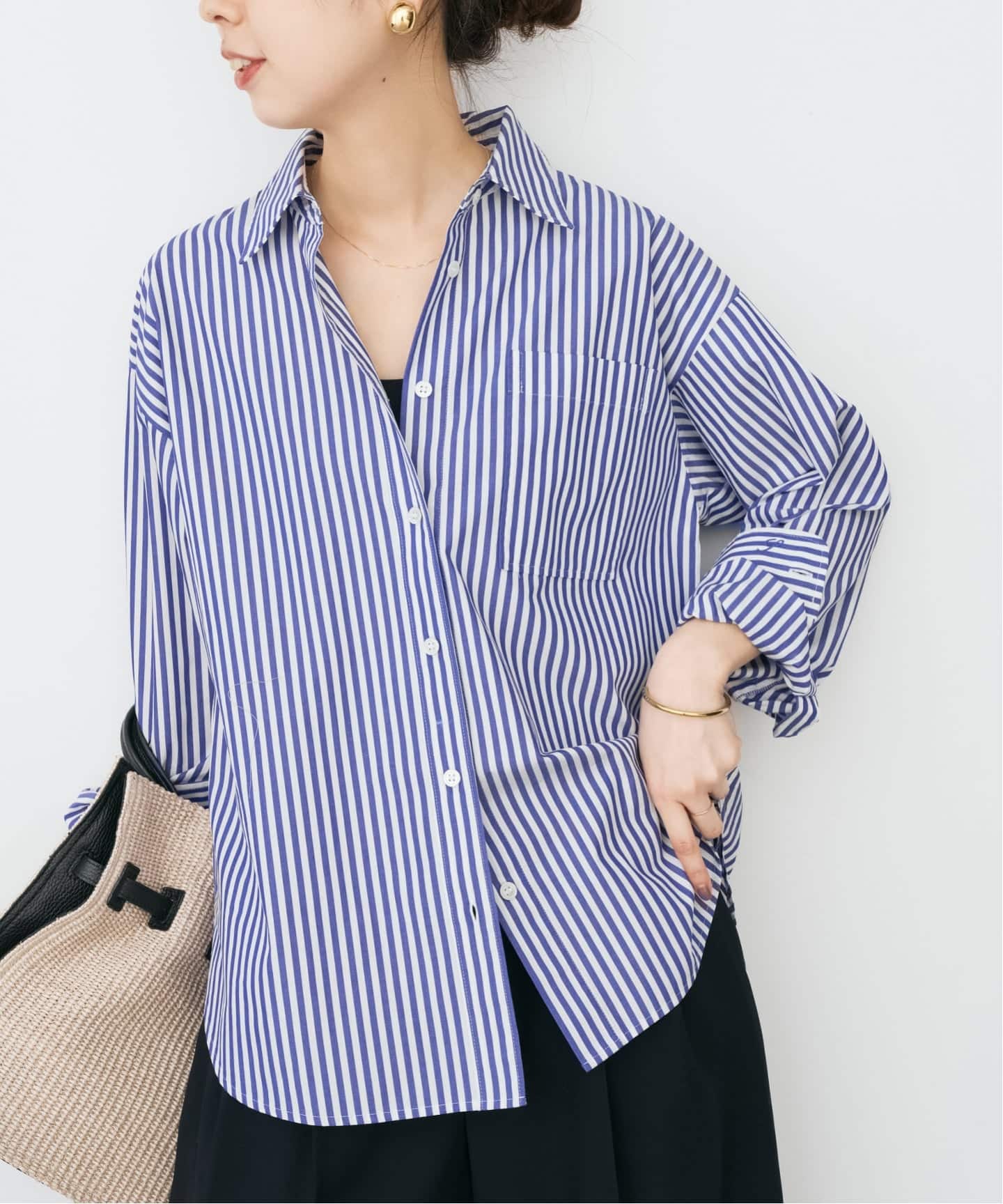 美品　Spick and Span　50コットンコンパクトシャツ　ストライプ 美品 スピックアンドスパン 50コットンコンパクトシャツ ブラウン