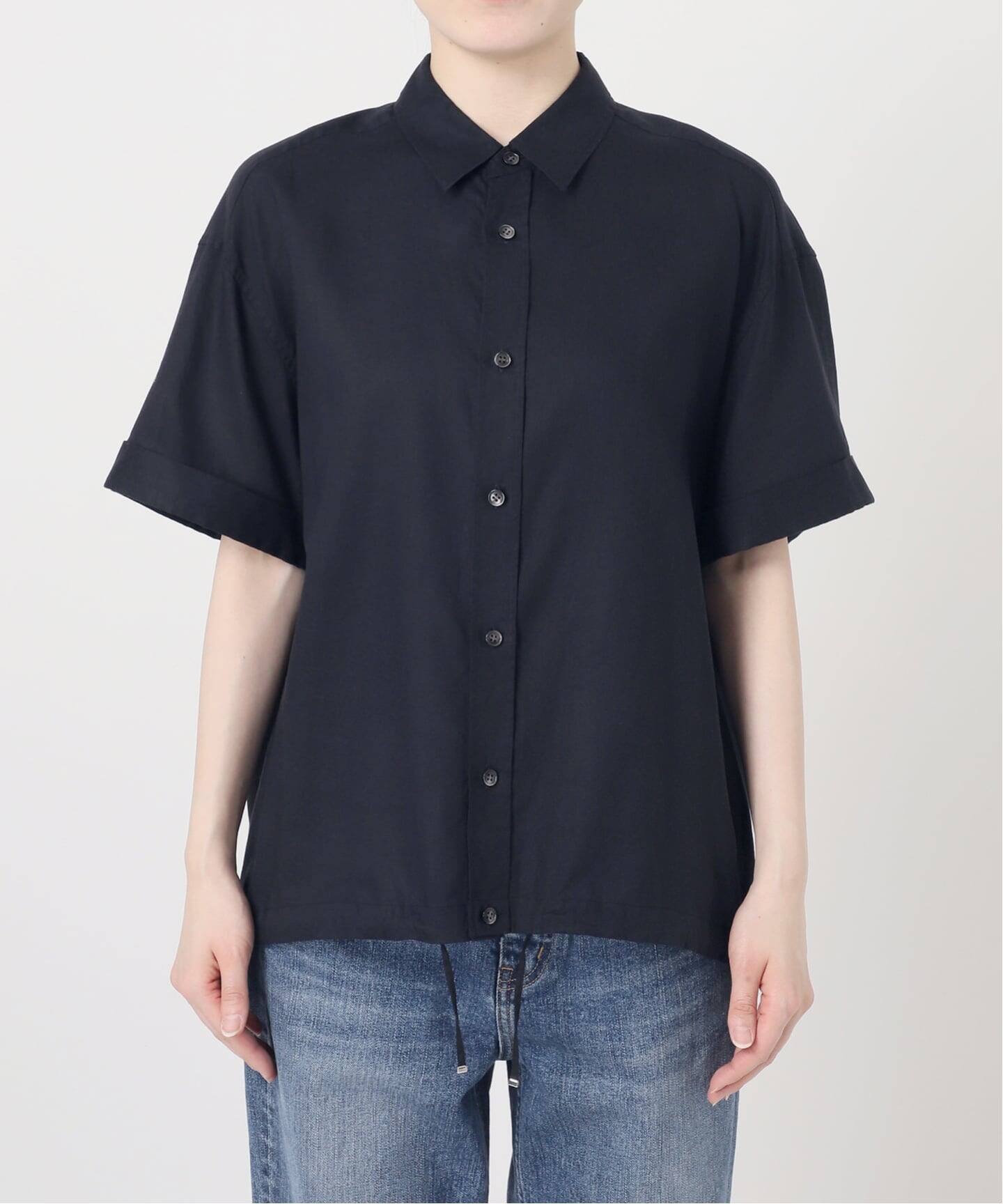 リネンブレンドハーフスリーブヘムギャザーシャツ（シャツ／ブラウス 