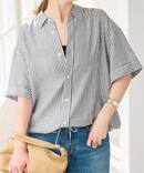 《予約》リネンブレンドハーフスリーブヘムギャザーシャツ