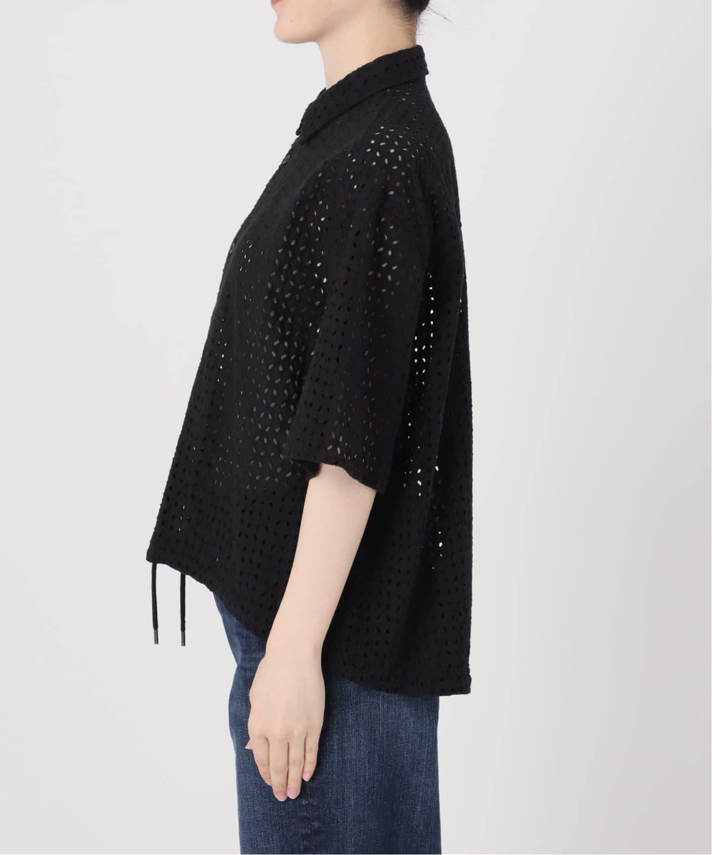 【BLACK】<ATTISESSION>エンブロイダリー ハーフスリーブ シャツ エンブロイダリーレースハーフスリーブシャツ(1 DARK GREY): : メンズ