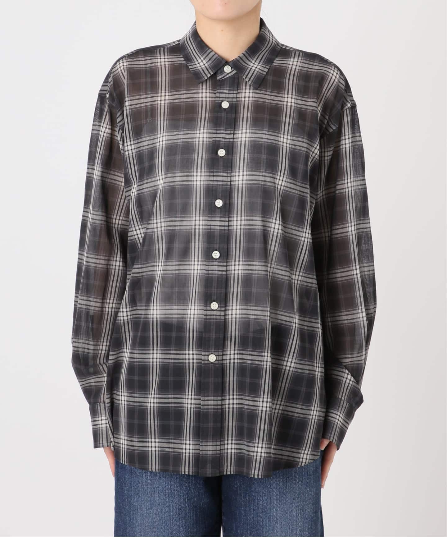 新品【Spick and Span】コットンボイルチェックシャツ　グレー 追加》コットンボイルチェックシャツ（シャツ／ブラウス）｜Spick
