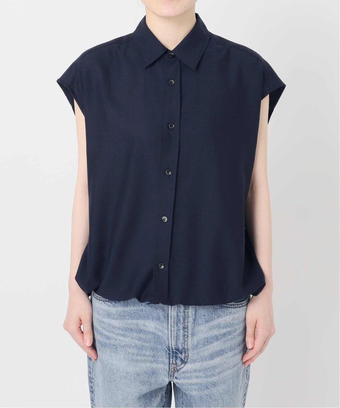 Spick & Span ソフトブロードフレンチヘムギャザーシャツ ネイビー 追加》ソフトブロードフレンチヘムギャザーシャツ（シャツ／ブラウス