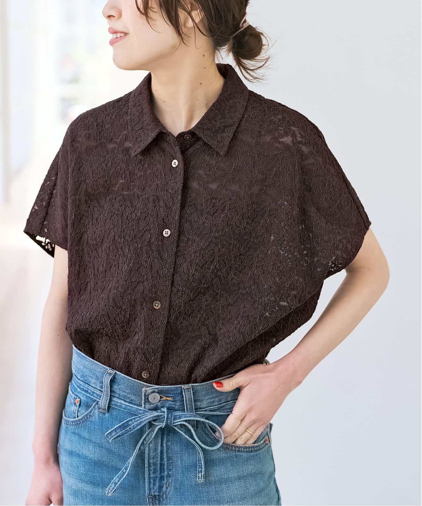 レースフレンチスリーブシャツ Spick & Span レースフレンチスリーブシャツ（シャツ／ブラウス）｜Spick & Span