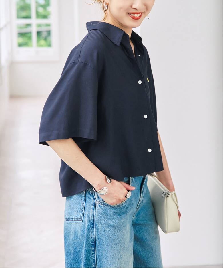 リネンブレンドロゴ刺繍ショートシャツ（シャツ／ブラウス）｜Spick 