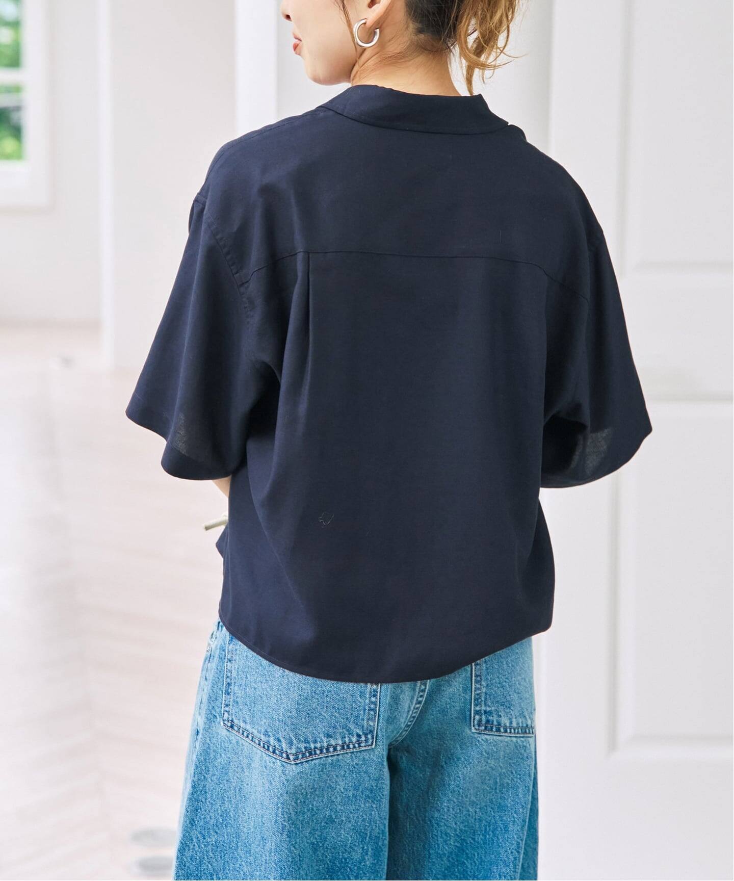 リネンブレンドロゴ刺繍ショートシャツ（シャツ／ブラウス）｜Spick 