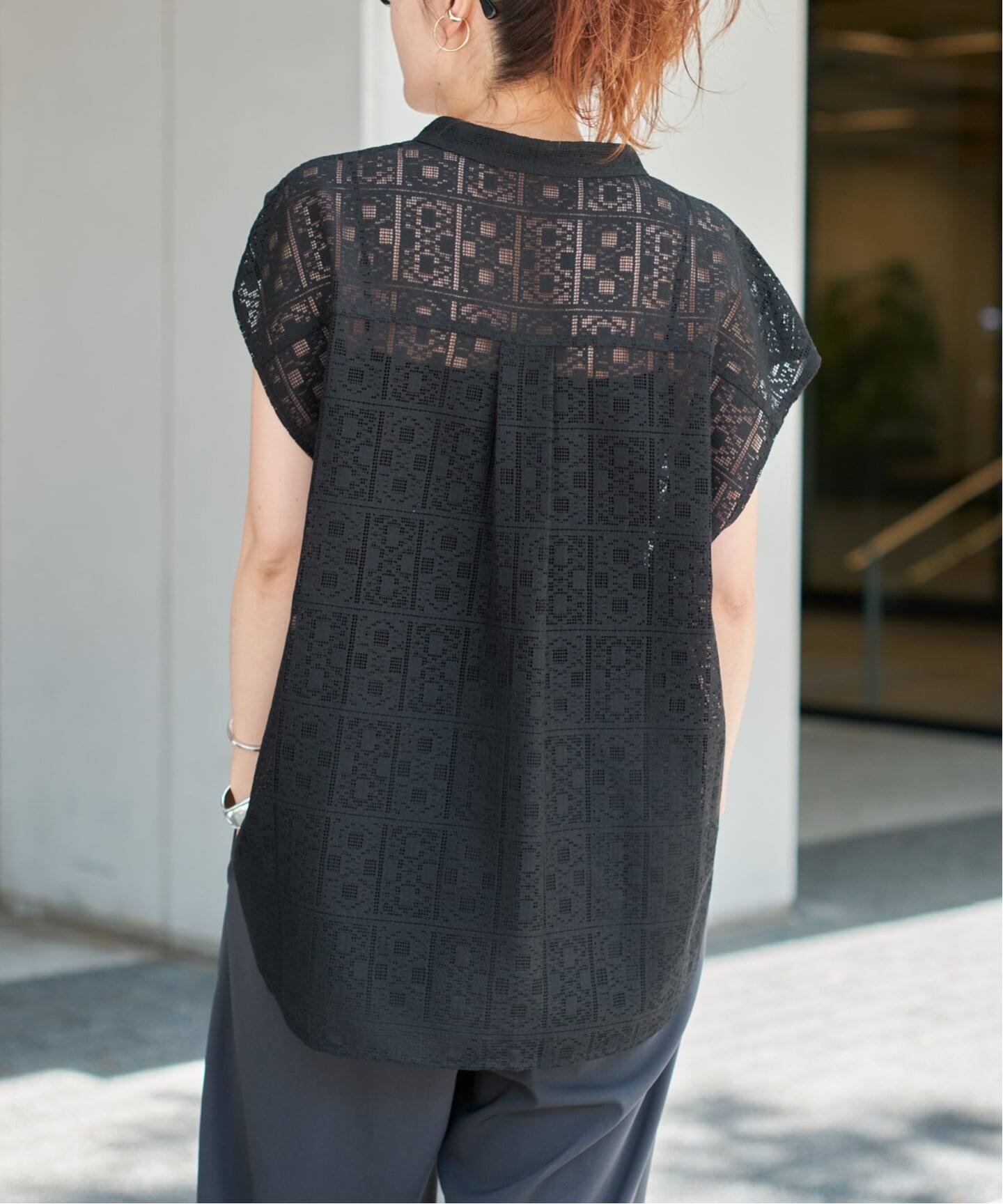 スピックアンドスパン PEレースフレンチスリーブシャツ 追加》PEレースフレンチスリーブシャツ（シャツ／ブラウス）｜Spick