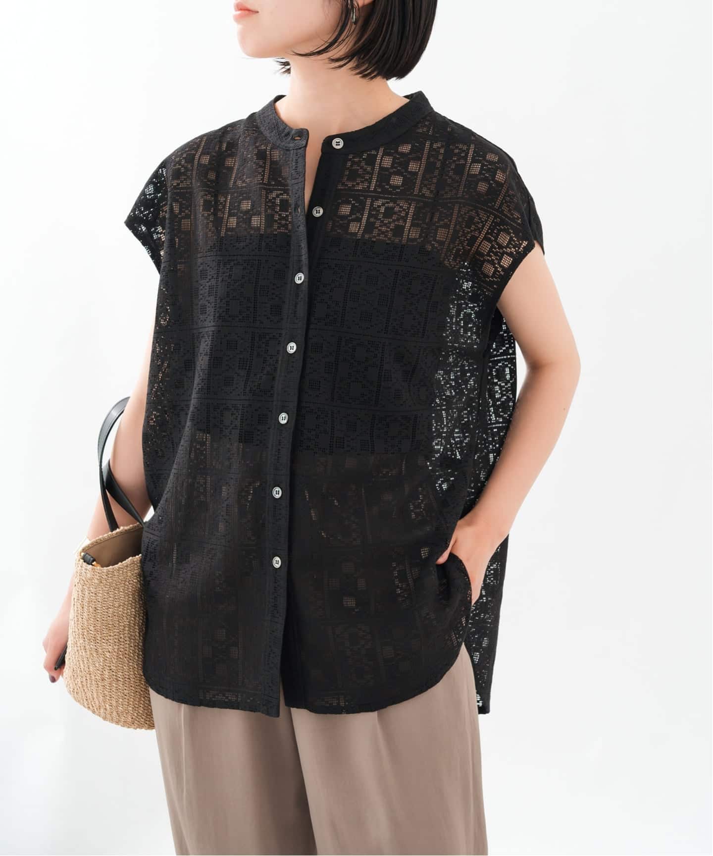 くまこ　Spick and Span PEレースフレンチスリーブシャツ 追加予約》PEレースフレンチスリーブシャツ（シャツ／ブラウス