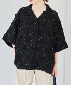 crinkle crinkle crinkle dot 3D embroidery open collar shirt 