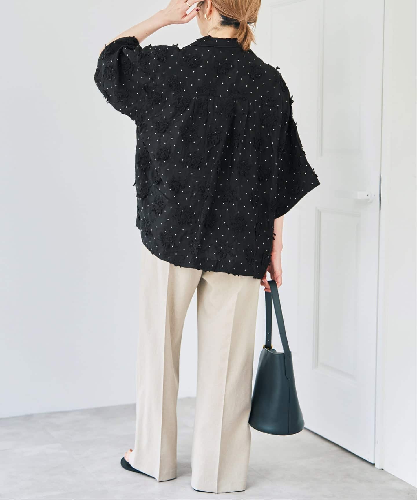 crinkle crinkle crinkle 3Dembroidery シャツ crinkle crinkle crinkle dot 3D embroidery open collar shirt