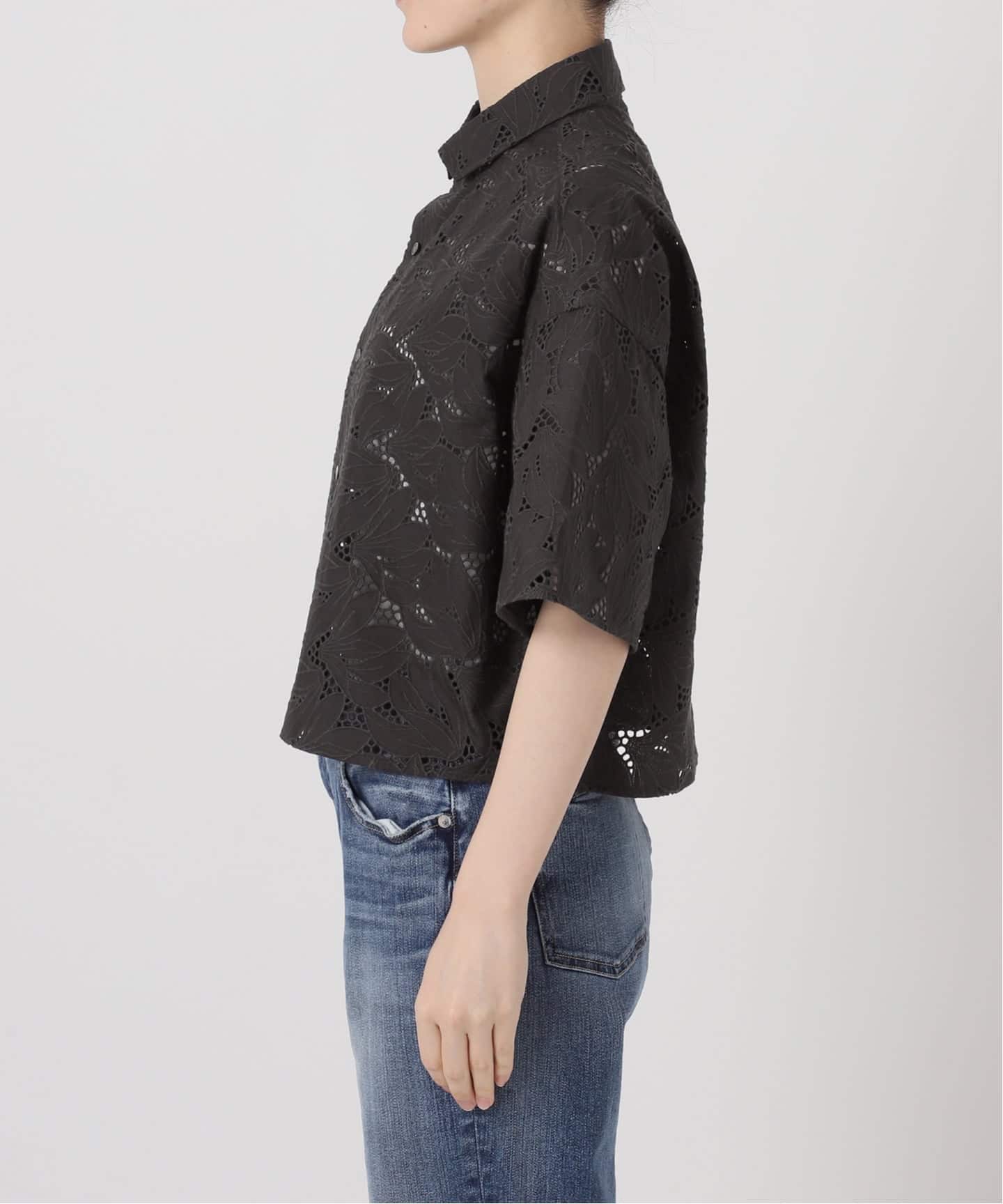 TICCA ティッカ レースチェックジャガード 半袖シャツ ブラック TICCA / ティッカ 別注レース半袖シャツ*（シャツ／ブラウス）｜Spick