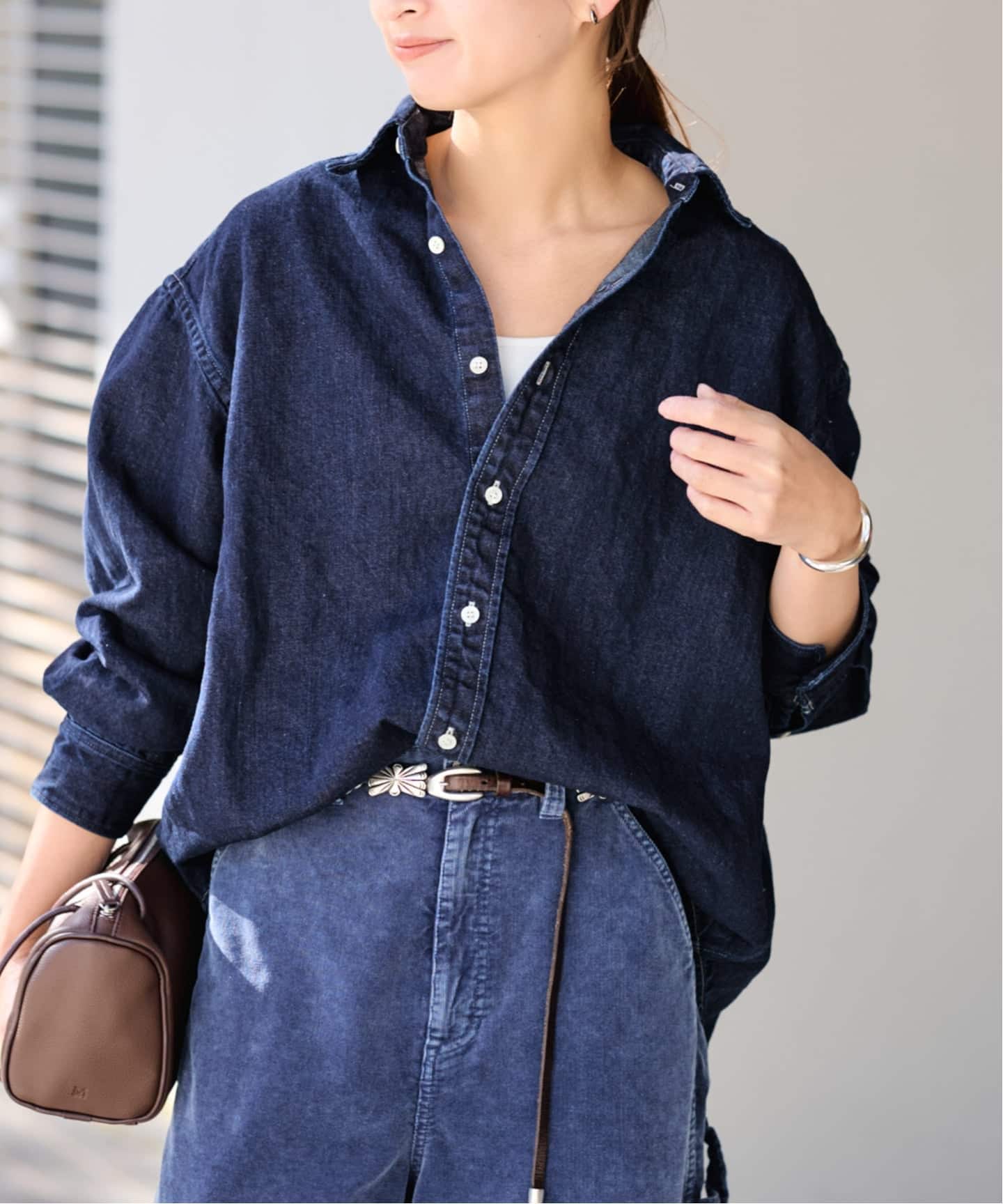 【美品】argueリネンコットンデニムシャツプルオーバー D.M.G.｜5oz デニム Aライン シャツ 16-0740e-mn - Piu di aranciato
