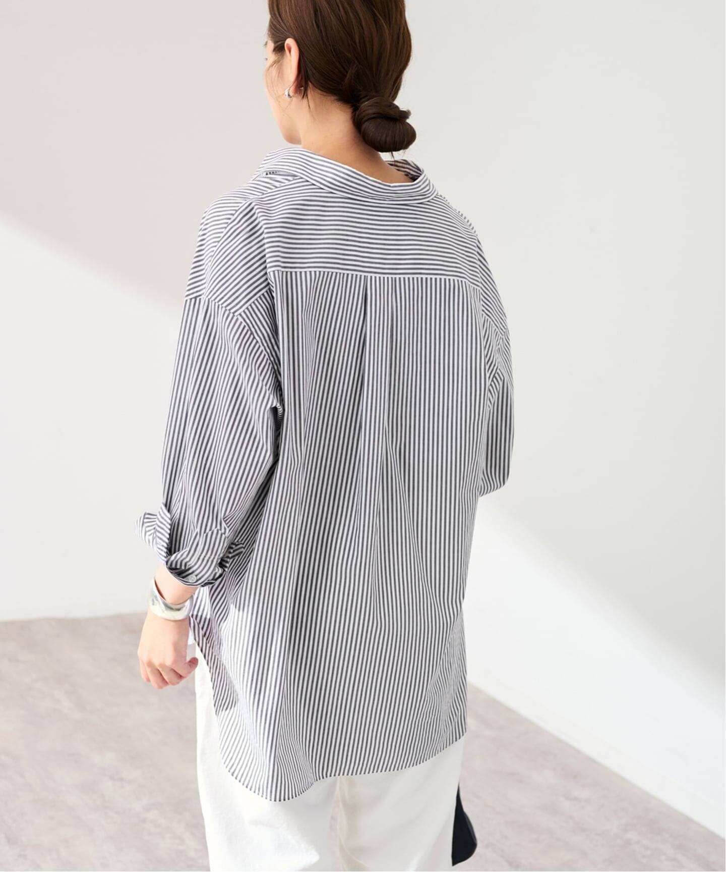 カラーストライプルーズスリーブロングシャツ（シャツ／ブラウス 