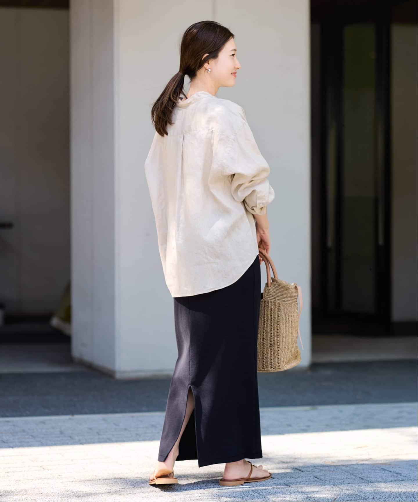 ≪追加≫フレンチリネンバンドカラーシャツ（シャツ／ブラウス