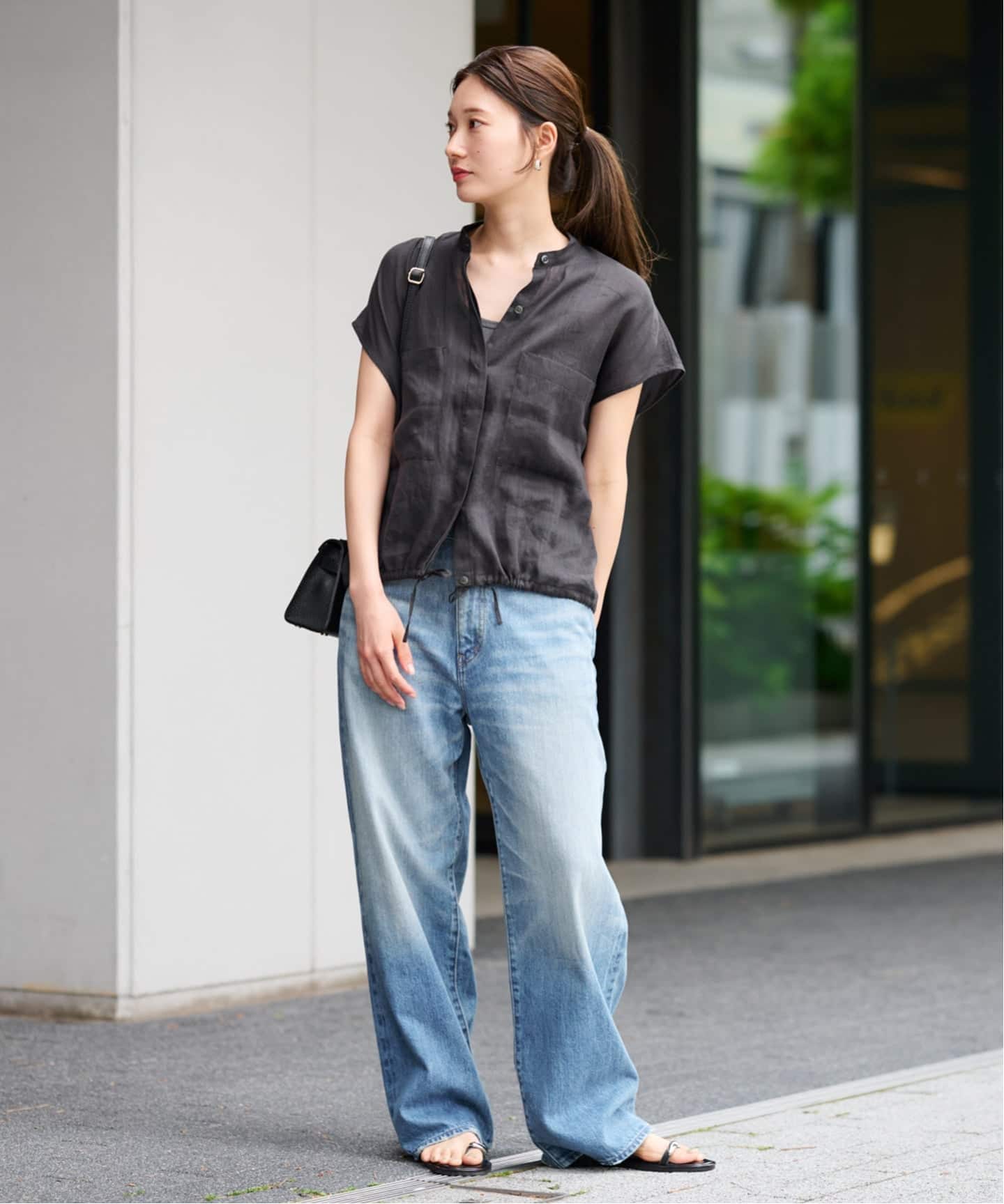 FRAMeWORK キャップスリーブドロストシャツ　ブラウス　ブルー ≪一部カラーWEB限定 / 追加≫キャップスリーブドロストシャツ（シャツ
