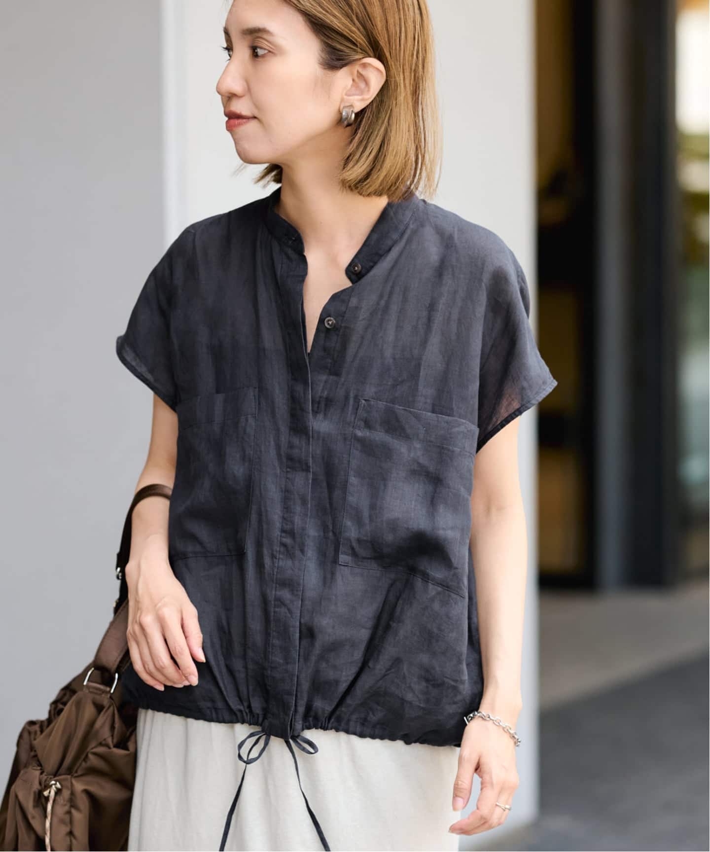 FRAMeWORK ラミーリヨセルキャップスリーブドロストシャツ ≪予約≫ラミーキャップスリーブドロストシャツ（シャツ／ブラウス