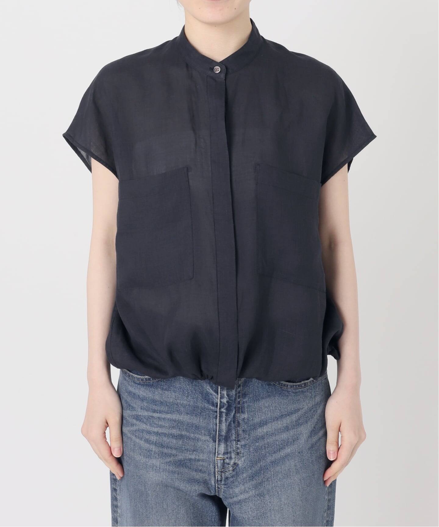 FRAMeWORK ラミーキャップスリーブドロストシャツ ブラック ラミーキャップスリーブドロストシャツ（シャツ／ブラウス