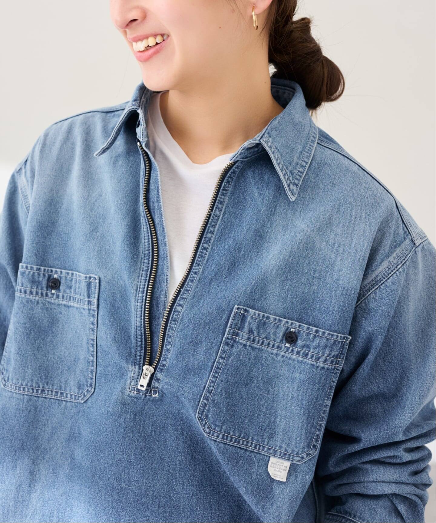 UNION HERCULES/ユニオンヘラクレス MADE デニムハーフジップシャツ