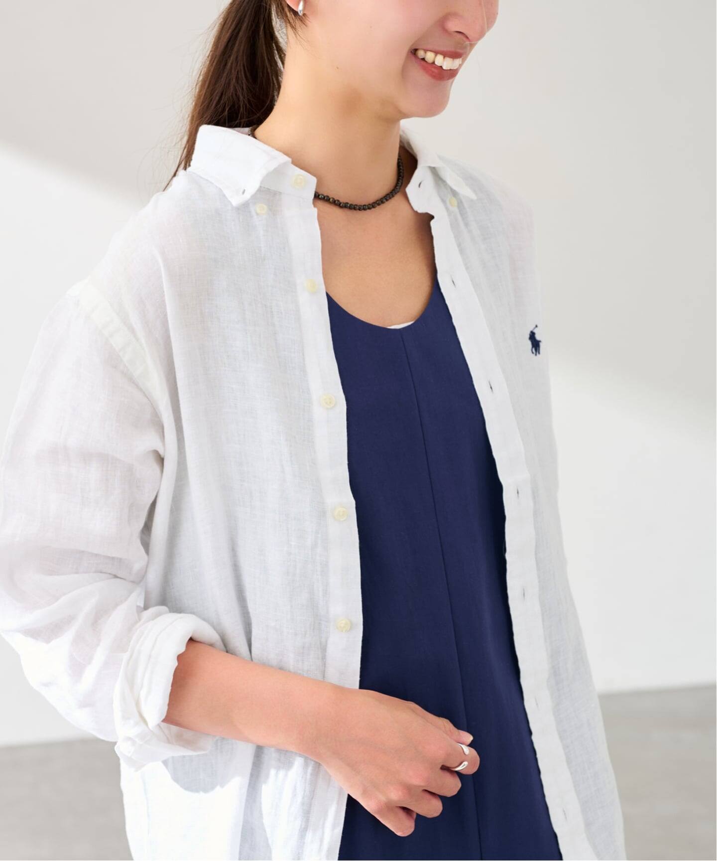 Ralph Lauren リネン　ホワイト ボタンダウンシャツ POLO RALPH LAUREN カスタムフィットリネンボタンダウンシャツ（シャツ