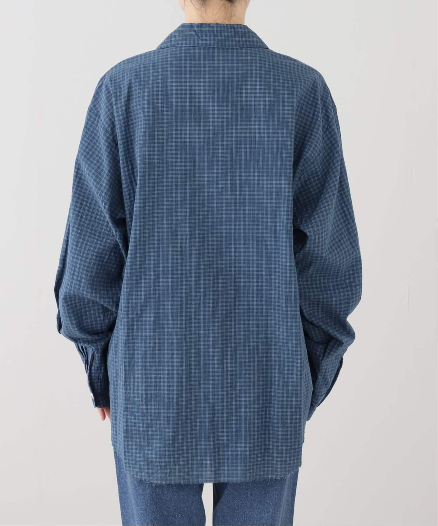NICENESS ネイビー チェック柄 長袖シャツ NICENESS / ナイスネス I.CASTELINOインディゴチェック ロースロープ
