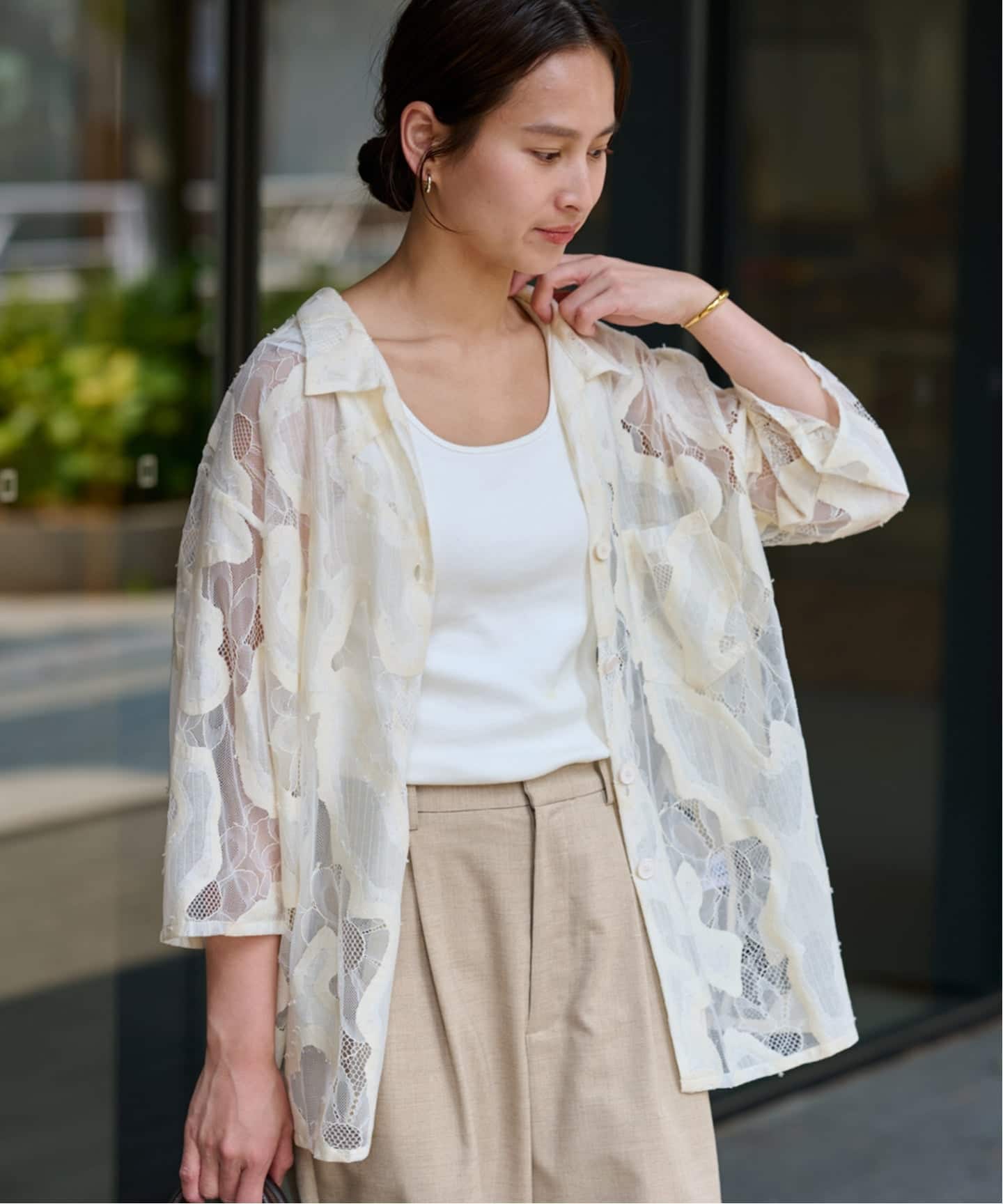 25SSフレームワークESTHE OVERSIZED SHEER LACE V ≪追加予約≫ESTHE OVERSIZED SHEER LACE シャツ（シャツ／ブラウス