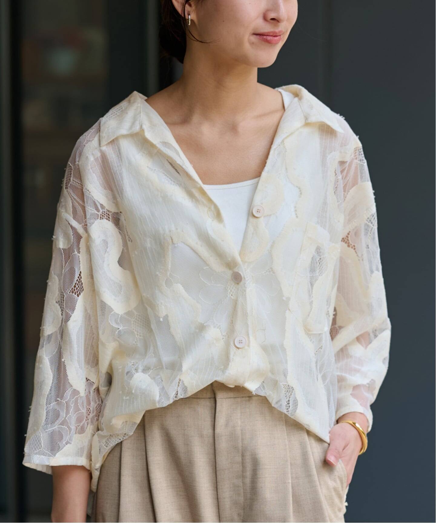 ≪追加予約≫ESTHE OVERSIZED SHEER LACE シャツ（シャツ／ブラウス