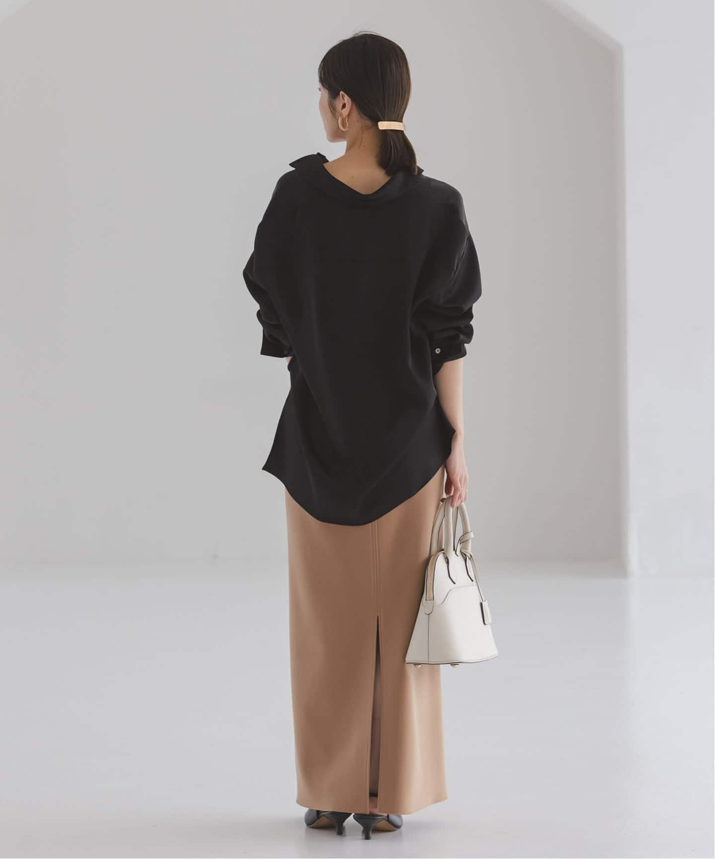 セットアップ対応》ルナサテンドレープシャツ（シャツ／ブラウス