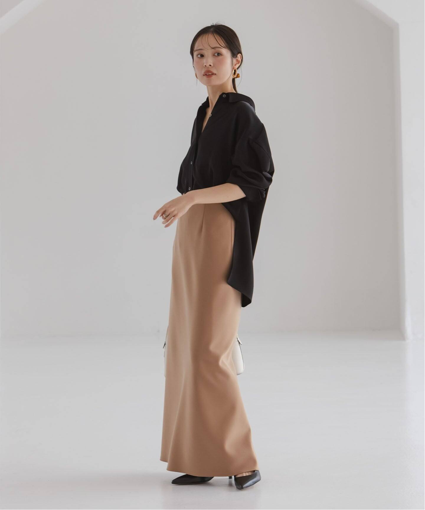 セットアップ対応》ルナサテンドレープシャツ（シャツ／ブラウス