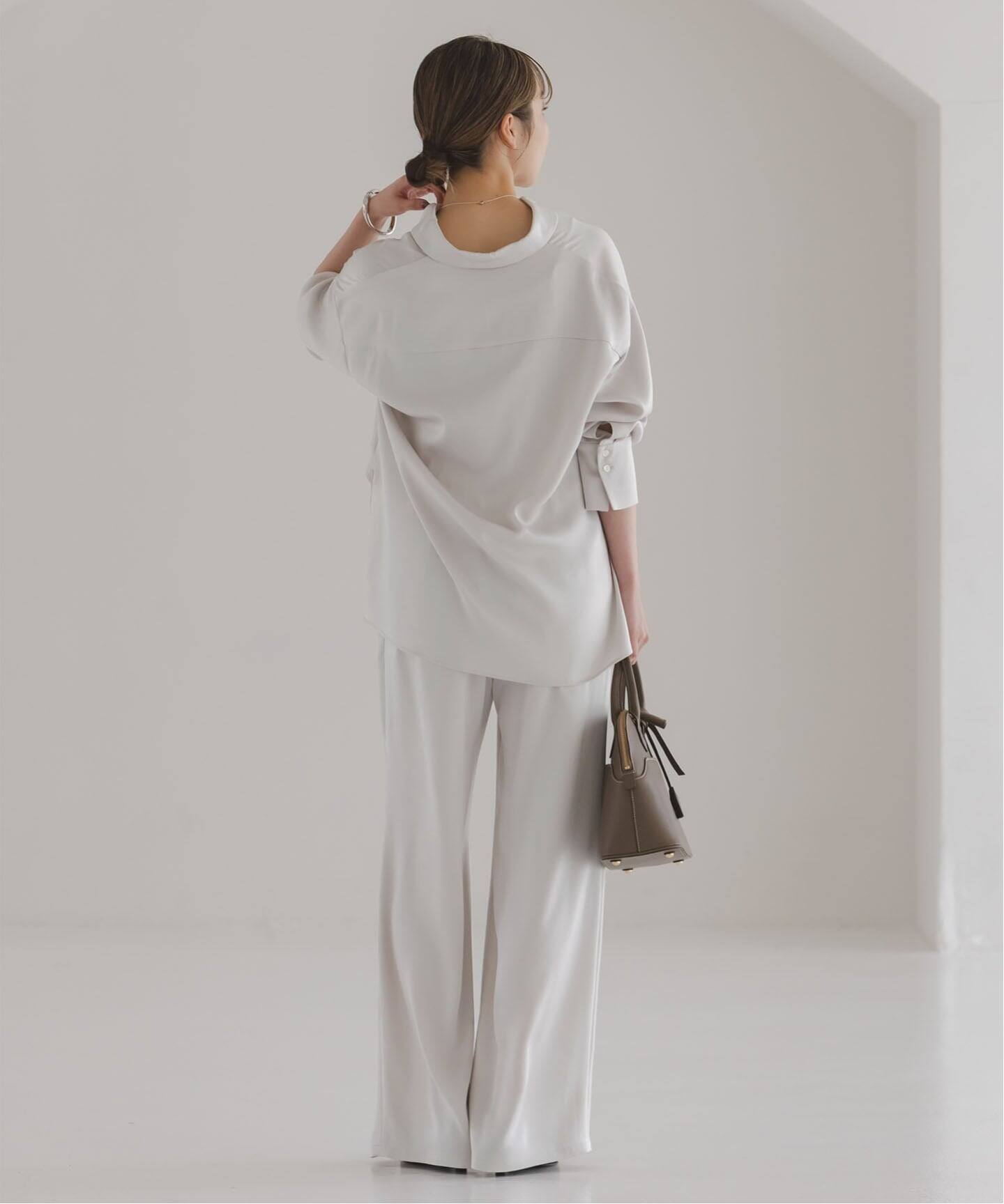 セットアップ対応》ルナサテンドレープシャツ（シャツ／ブラウス