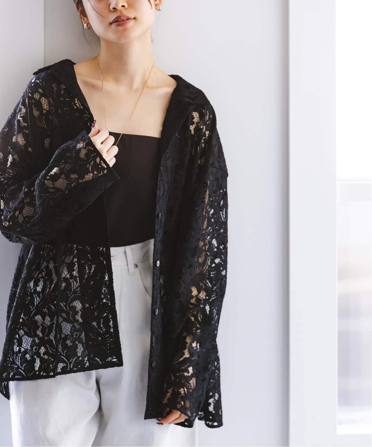 追加予約》ボタニカルレースオープンカラーシャツ（シャツ／ブラウス