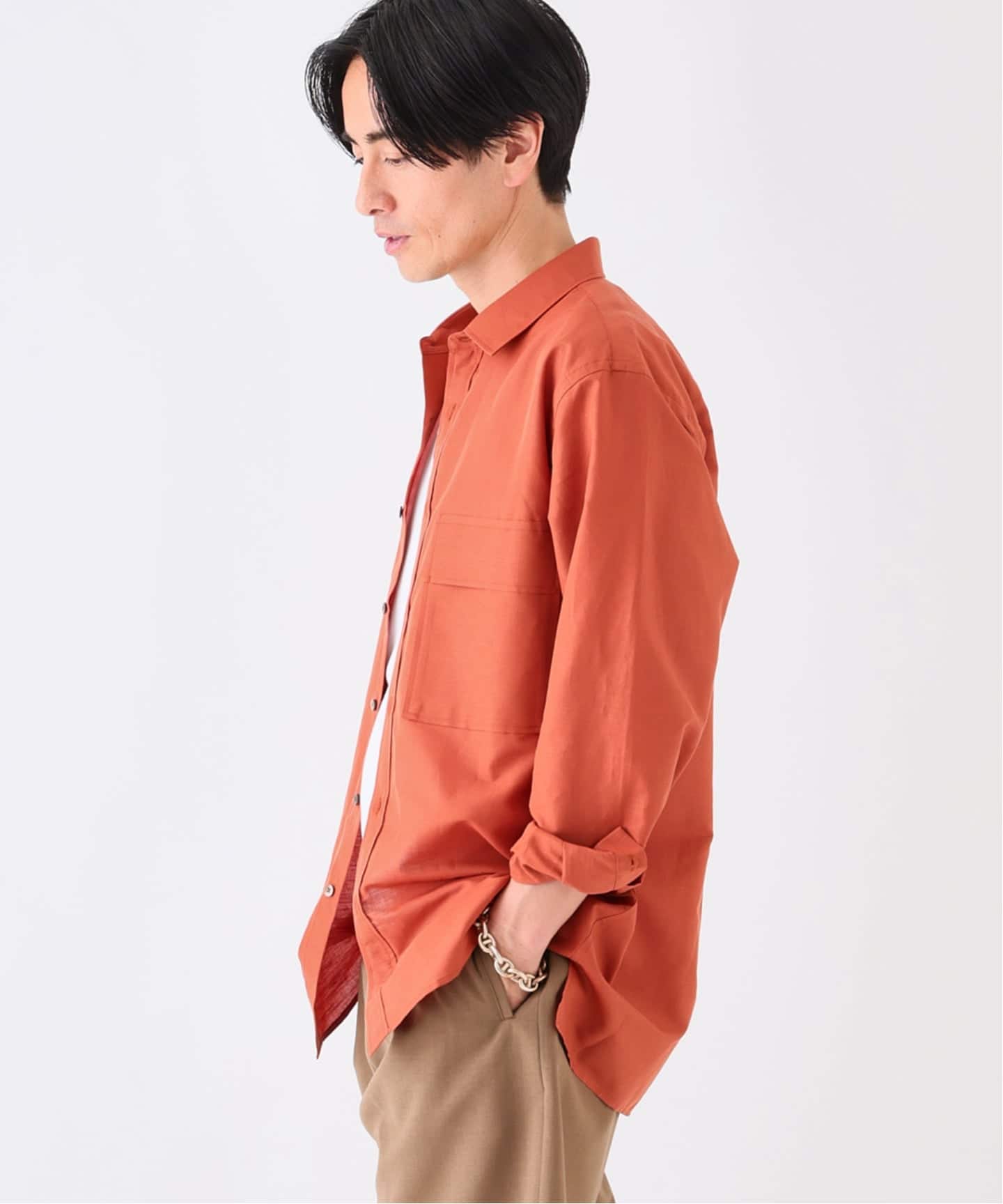 極上 RED MOON ループカラー フラップポケット カウレザー シャツ リネン ダブルポケット シャツ（シャツ／ブラウス）｜EDIFICE